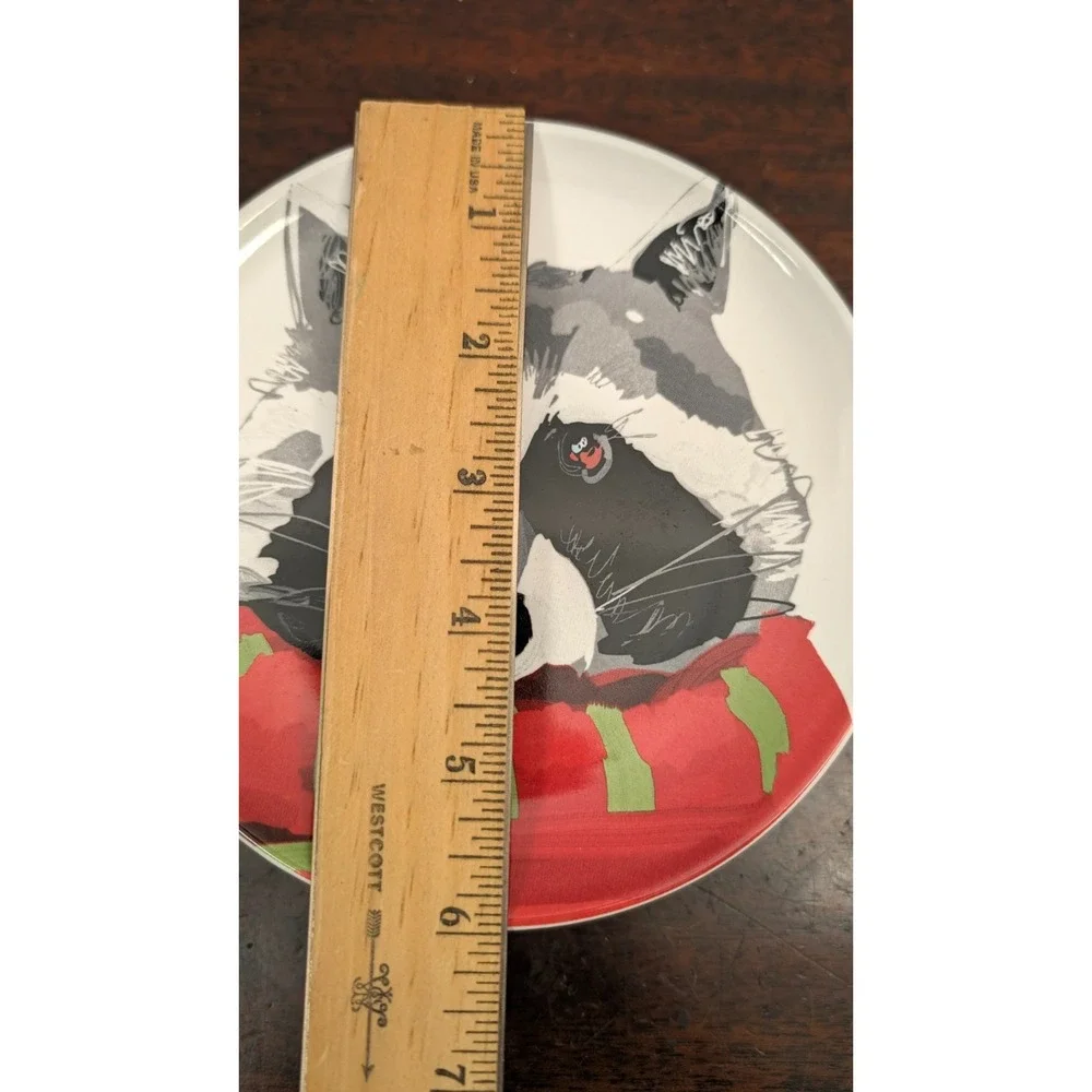 Magenta Christmas Woodland Animal Plates Set of 4 Raccoon Fox Moose Squirrel 7